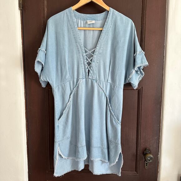 SUBOO | Dubious Hemingway Denim Chambray Raw Hem Dress Swim Cover Up| Sz 6 - Picture 5 of 10